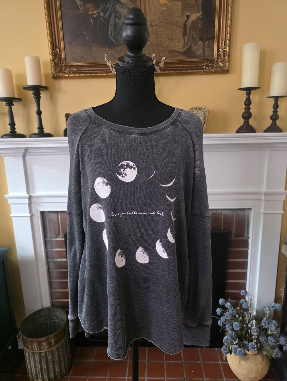 Charcoal Moon Phase Oversized Graphic Sweatshirt